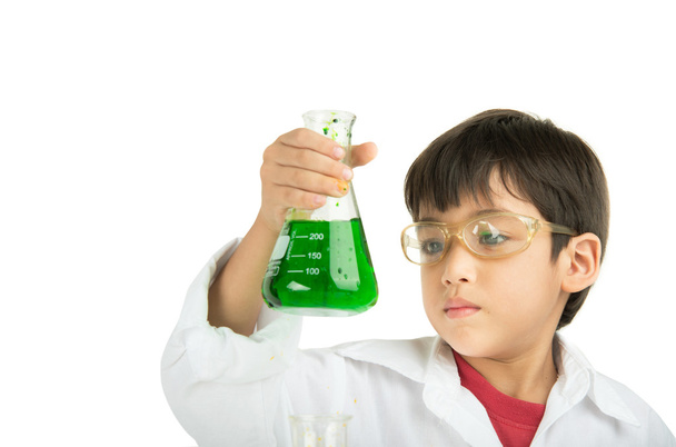 Little boy learning in chemecal in science in class - Photo, Image