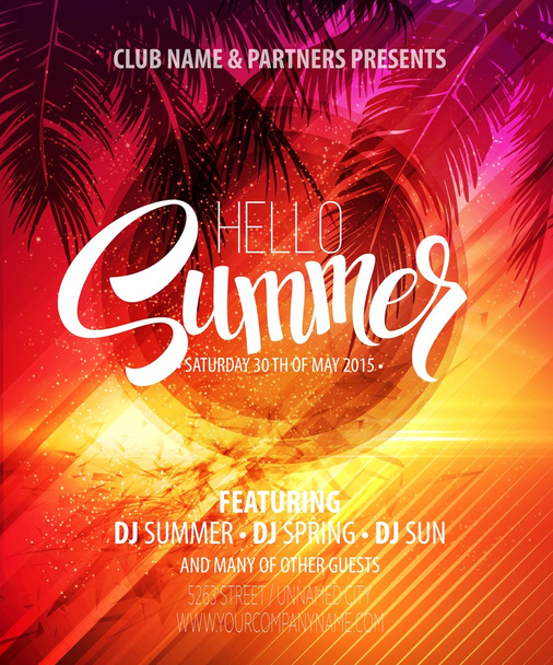 Hello Summer Beach Party Flyer. Vector Design - Vector, Image