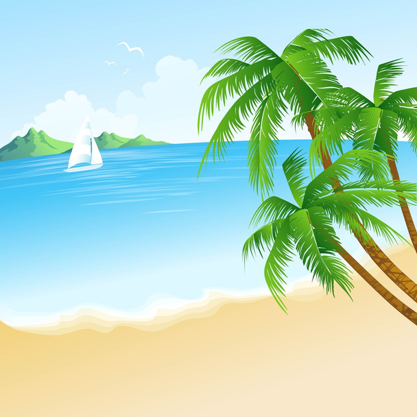 Zomervakantie vector achtergrond met palmbladeren en zee - Vector, afbeelding