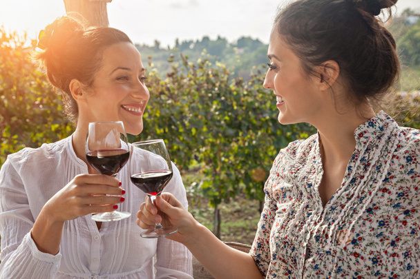 Két fiatal nő, bort iszik - Fotó, kép