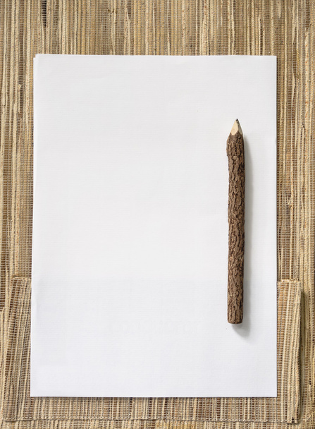 Blank Paper and wood Pencil on wooden background - Foto, Imagem