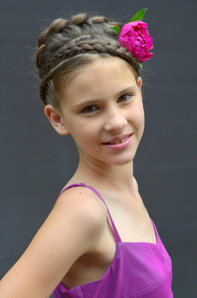 Hairstyle with French braids and peony - Photo, image