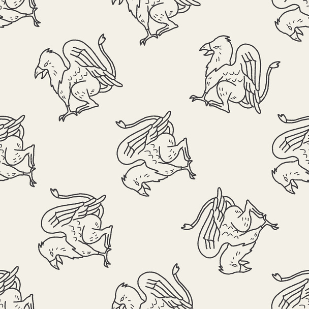 griffin doodle seamless pattern background - Vetor, Imagem