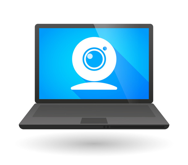 Ícone de laptop com uma webcam
 - Vetor, Imagem