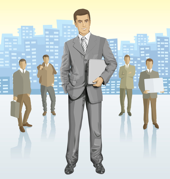 zakenman en silhouetten van mensen uit het bedrijfsleven - Vector, afbeelding
