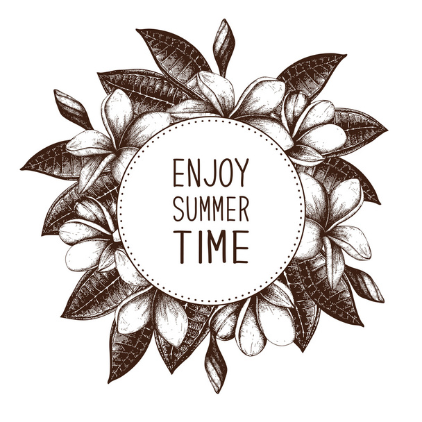 enjoy summer time with Plumeria frame - Vetor, Imagem