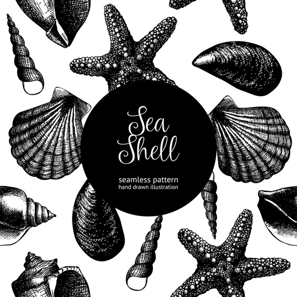 Hand drawn pattern with sea shells - Vector, Image