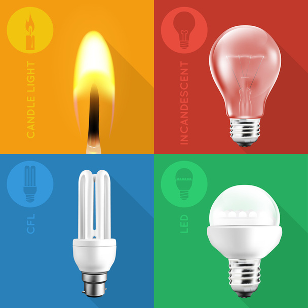 Ampoule Collection et lumière de bougie sur les couleurs plates
 - Vecteur, image