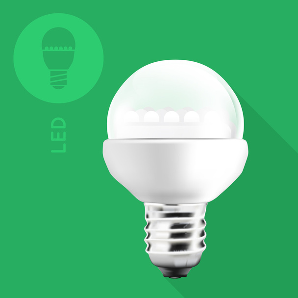 LED lamp op vlakke groene achtergrond - Vector, afbeelding