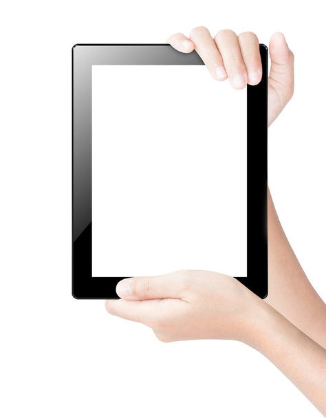 mão segurando tablet digital isolado caminho clipping branco dentro
 - Foto, Imagem