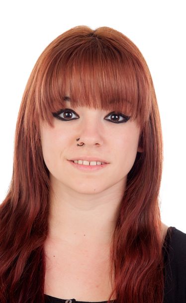 Teenage girl dressed in black with a piercing - Foto, Imagen