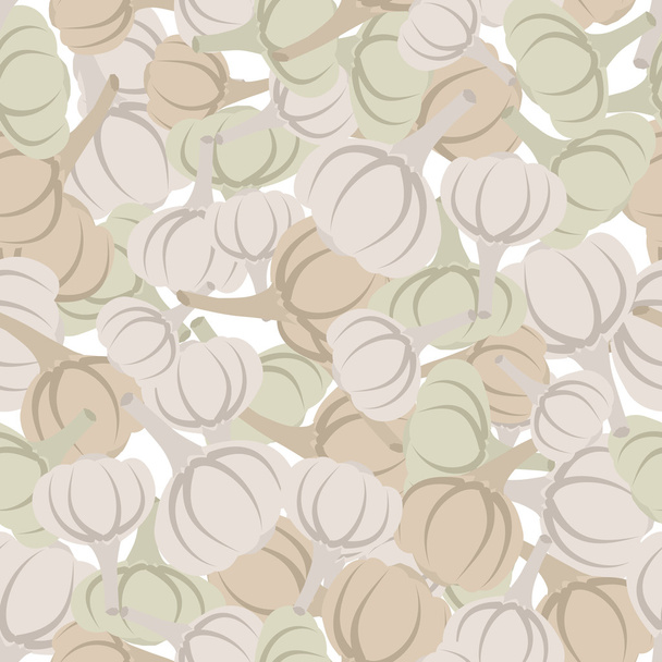Garlic pattern. Seamless background with beige garlic. Vector te - Διάνυσμα, εικόνα