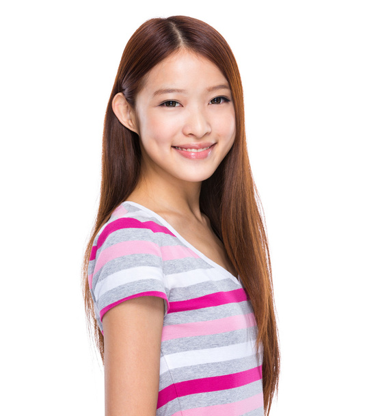 Asiática joven mujer en rayas camiseta
 - Foto, imagen
