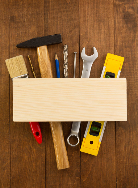 tools on wooden background - Photo, Image