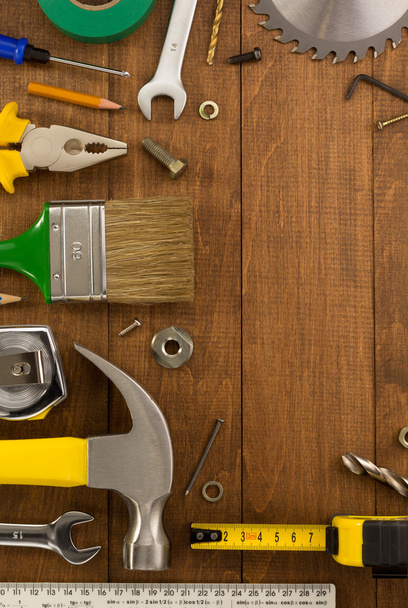 set of tools and instruments on wood - Φωτογραφία, εικόνα