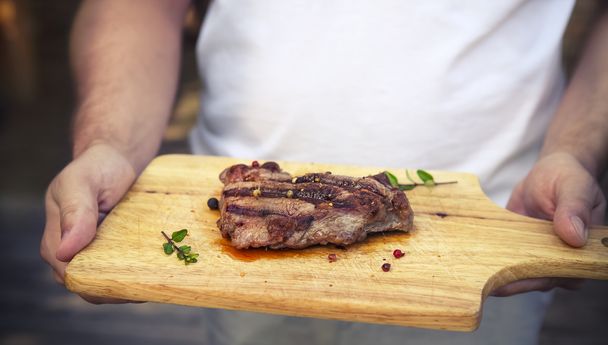 BBQ steak. Barbecue grilled beef steak meat  - Fotó, kép
