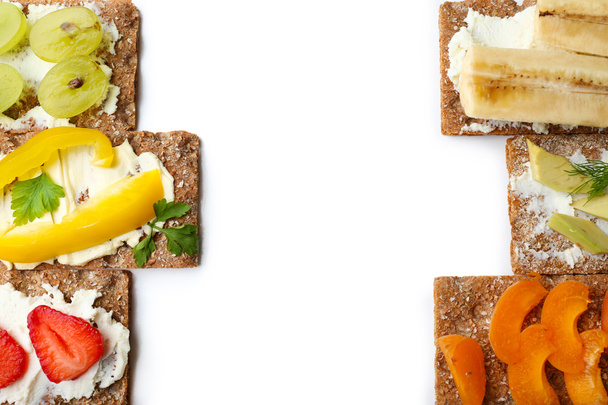 Tasty vegetarian sandwiches on white background - Fotografie, Obrázek