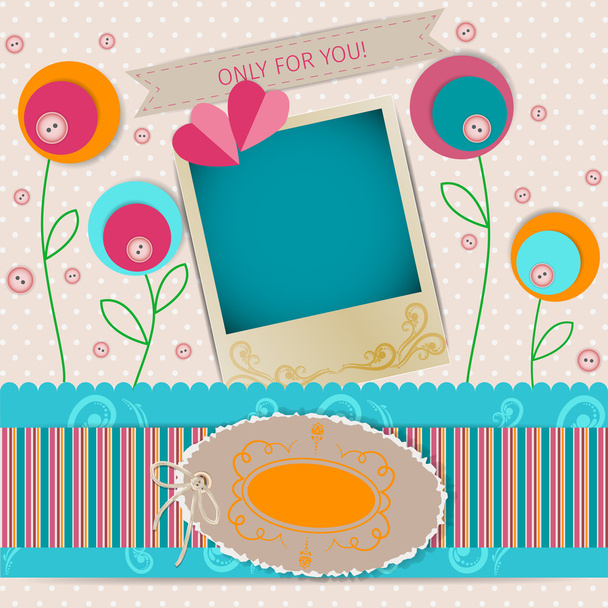 abstract background in scrapbook style with flowers and decorative elements - Vector, Image