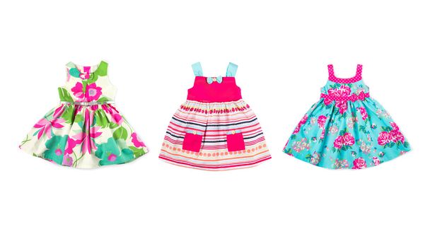 Set of baby girl dresses, isolated on white background - Zdjęcie, obraz
