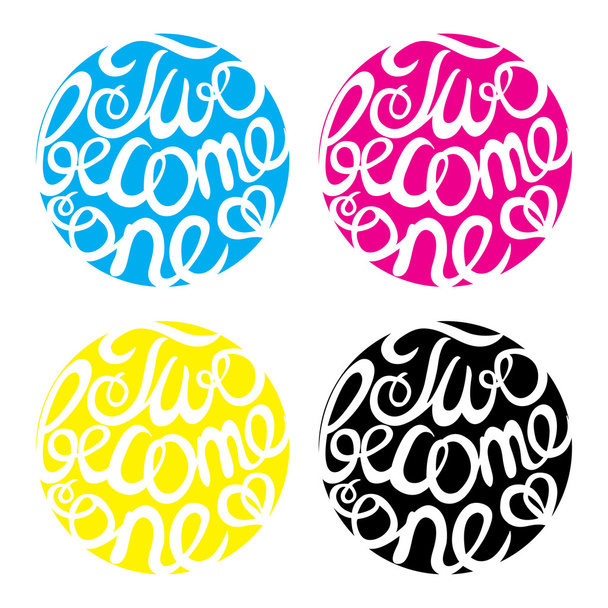 Négy színben esküvő design elem betűkkel - Vektor, kép