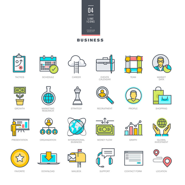 Conjunto de iconos de color moderno de línea para negocios
 - Vector, imagen