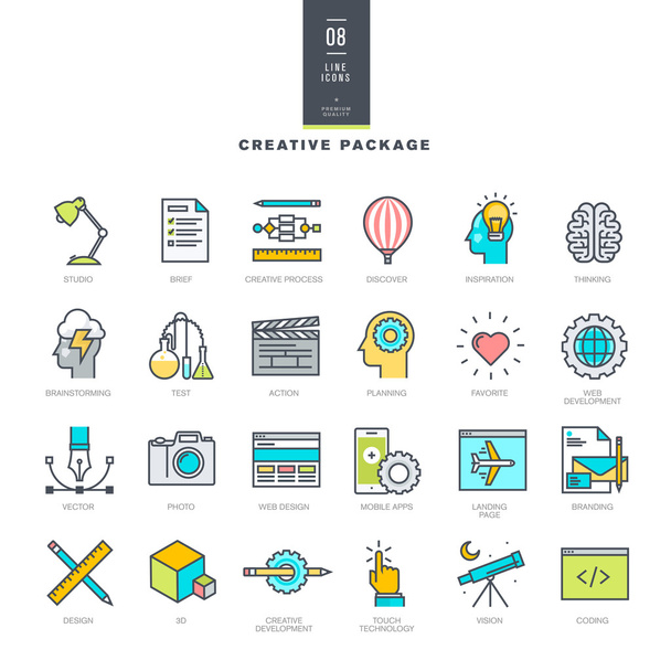 Creative package of line modern color icons - Vector, Image