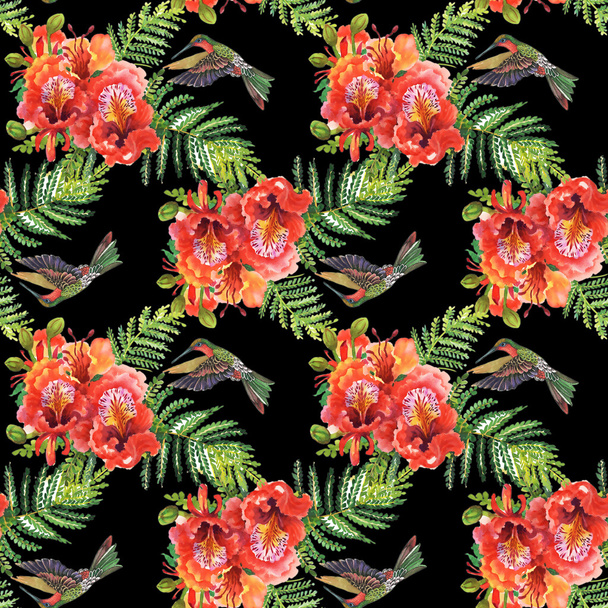 flowers and humming-birds pattern - Photo, Image