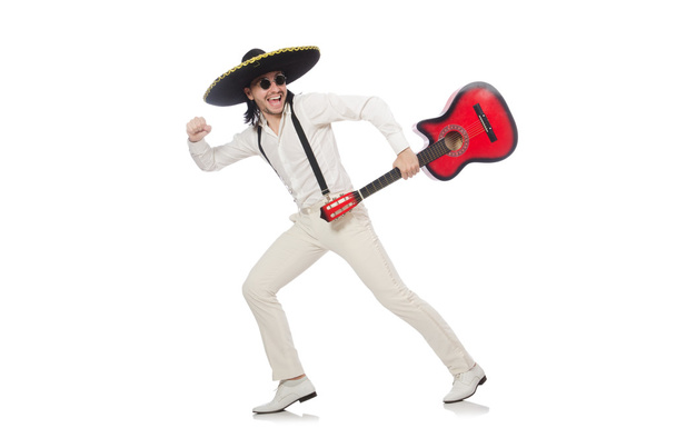 Meksykański gitarzysta na białym tle - Zdjęcie, obraz