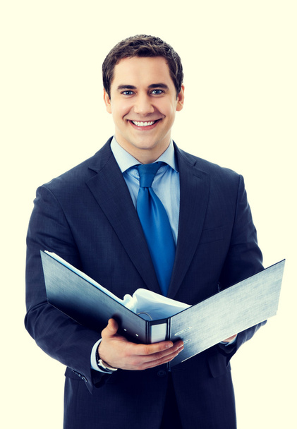 Portrait of happy smiling businessman with black folder - Foto, Imagem