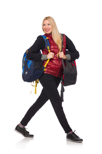 Young woman student with backpack isolated on white - Valokuva, kuva