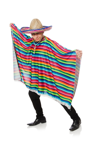 Drôle mexicain portant poncho isolé sur blanc
 - Photo, image