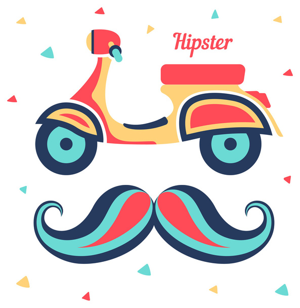 Oldtimer-Roller und Hipster-Schnurrbart - Vektor, Bild