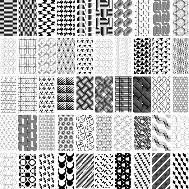 50 fekete-fehér geometriai zökkenőmentes minta szett. - Vektor, kép