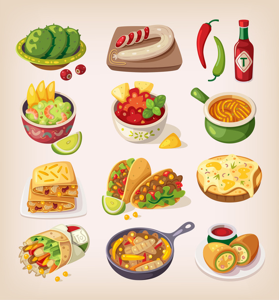 kolorowe potrawy meksykańskie - Wektor, obraz