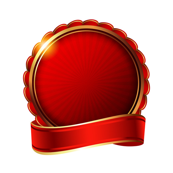 Empty golden label with ribbon - Vector, Image