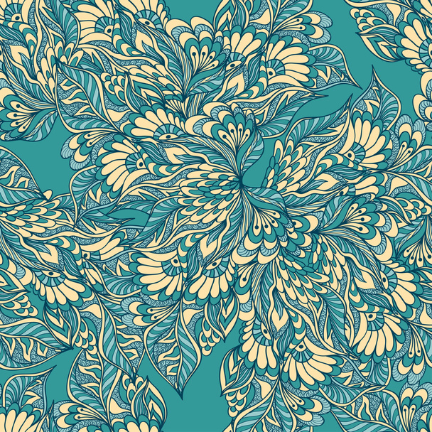 Seamless pattern with doodle flowers in blue - Vector, afbeelding