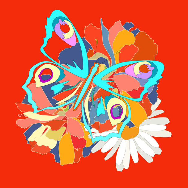 Greeting card,, butterflies on flowers - Вектор, зображення