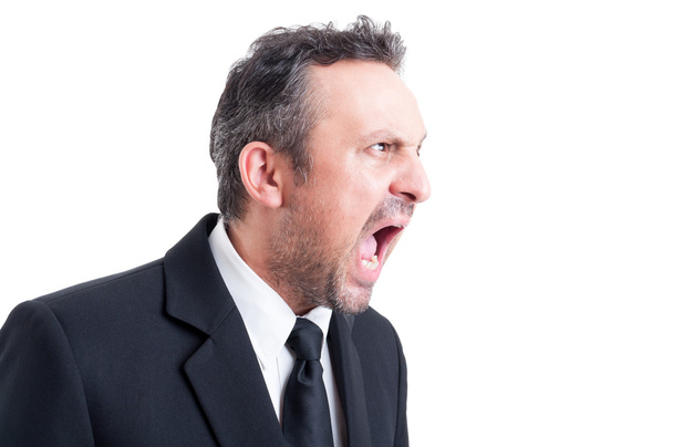Vihainen stressaantunut liikemies huutaa
 - Valokuva, kuva