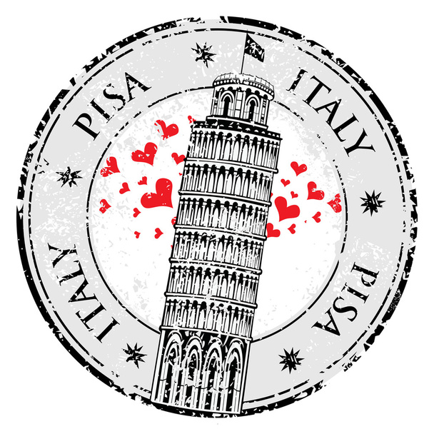 Stamp Pisa torre na Itália, vetor
 - Vetor, Imagem
