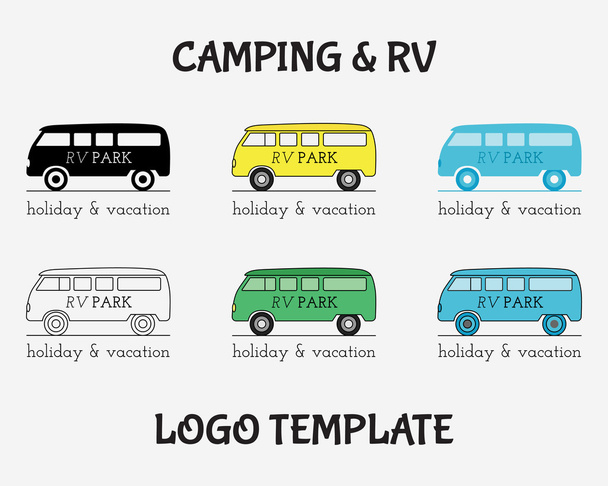 Outdoor Activity Travel Logo Vintage Labels design template. RV, forest holiday park, caravan motor home. Camping Badges Retro style logotype concept icons set. Vector - ベクター画像