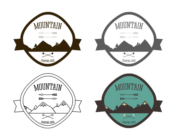Set of Mountain campsite logo templates. Outdoor Activity Travel Logo Vintage Labels design. Camping Badges Retro style logotype concept icons set. Vector - Vector, imagen
