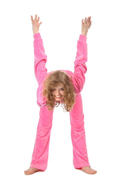 Girl in pink clothes represents letter h - Foto, immagini