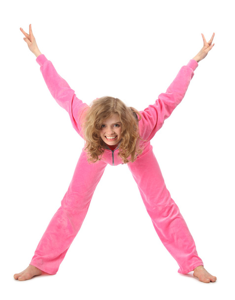 dívka v růžových šatech představuje písmeno x - Fotografie, Obrázek