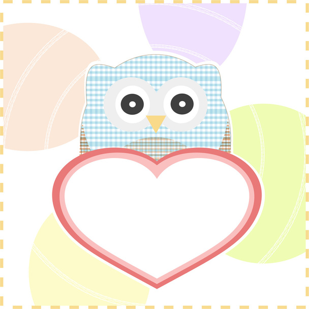 Cute smile textile owls in love with a big Vector heart - Vettoriali, immagini
