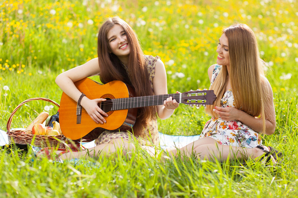Twee mooie jonge vrouwen op een picknick - Fotografie, Obrázek