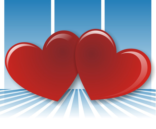 Two red hearts on blue background - Φωτογραφία, εικόνα