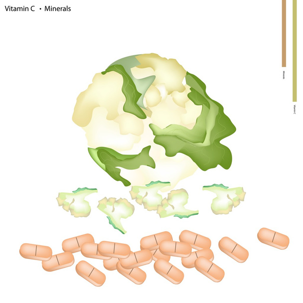 White Cauliflower with Vitamin C and Minerals - Vector, Image
