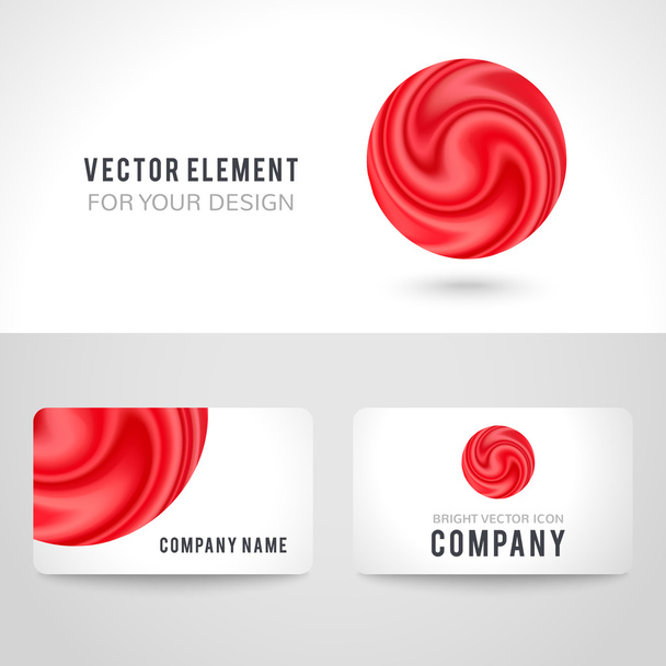 Business card template set, abstract red circle background. Vector illustration - Vetor, Imagem