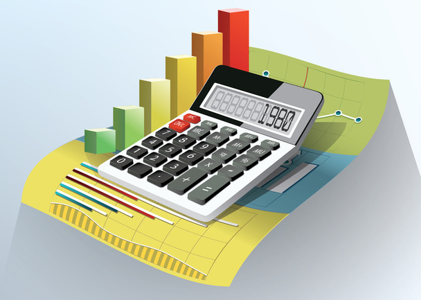 számológép és pénzügyi diagram - Vektor, kép