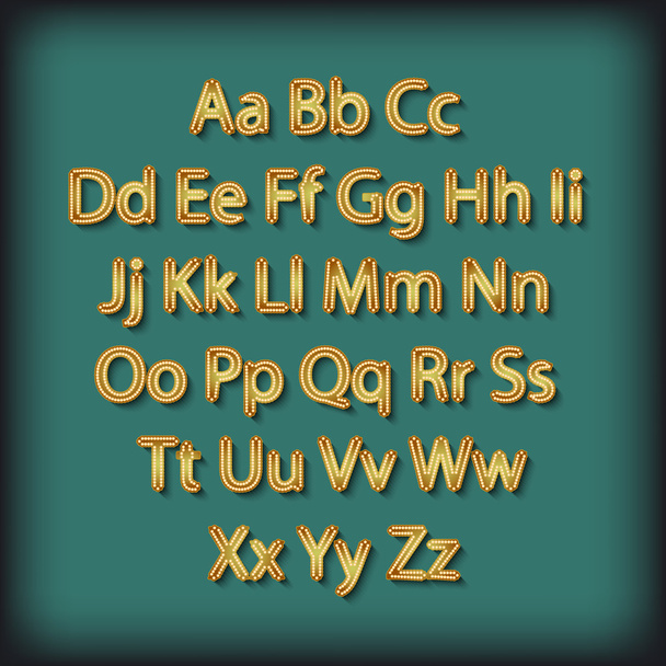 Retro Lightbulb Alphabet Glamorous showtime theatre alphabet. Vector illustration. - Vetor, Imagem
